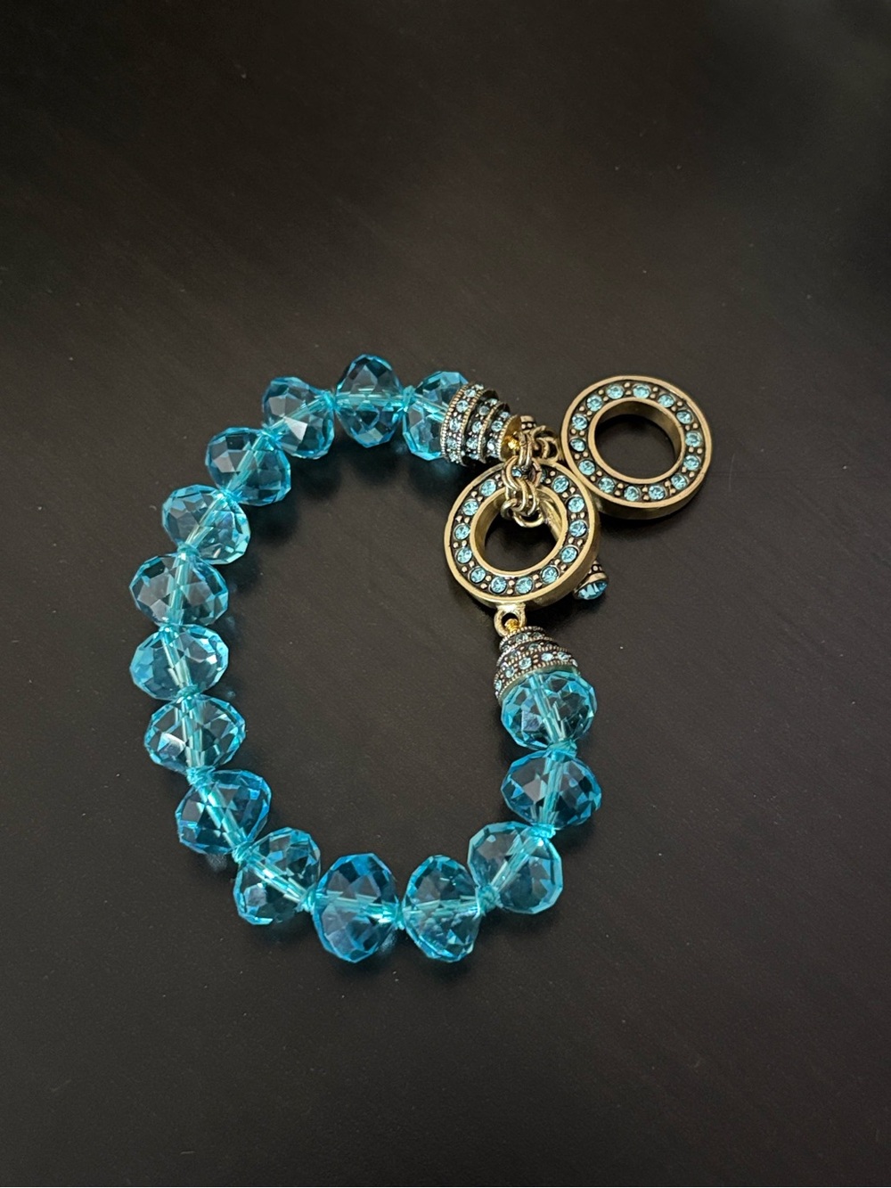 NWT Heidi Daus Translucent Turquoise Faceted Bead Toggle Vintage Bracelet - Picture 8 of 12